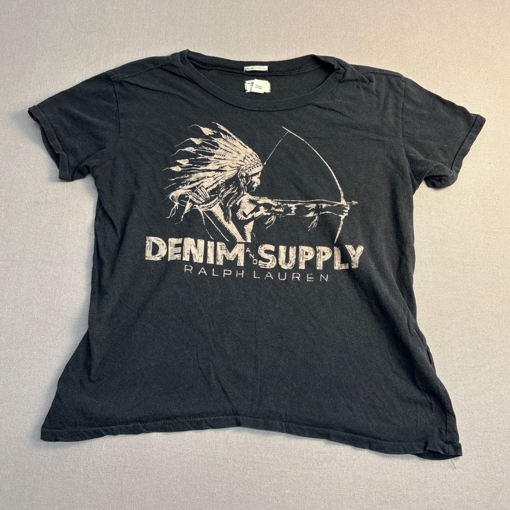 Denim & Supply Ralph Lauren Womens XS Black Graphic T-Shirt RL Boyfriend Cotton
